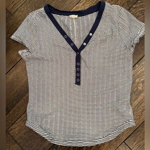 Pilcro Navy and White Striped Top